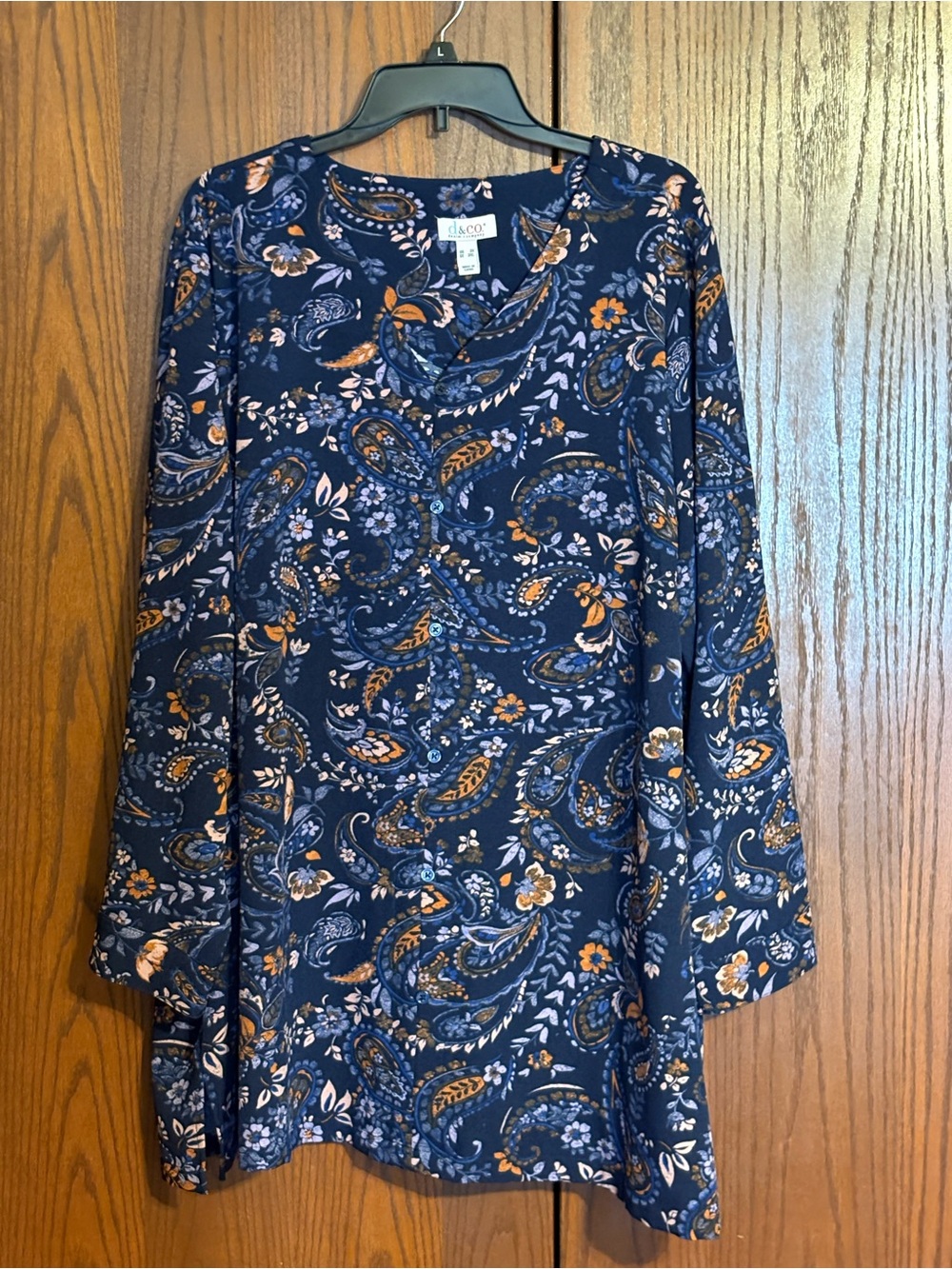 Navy Paisley Long-Sleeve Tunic Navy & Orange 3X